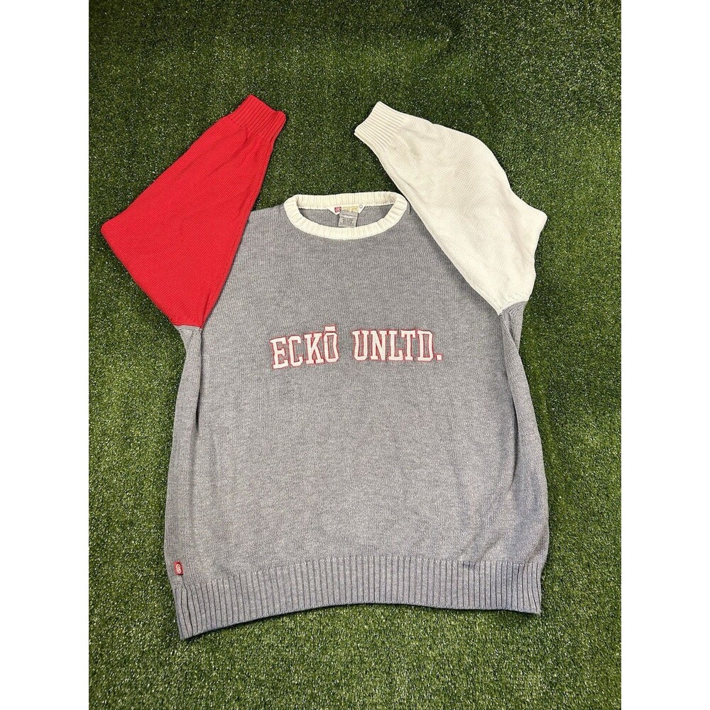Rare Vintage Y2K Ecko Unltd Colorblock Knit Sweater Made in Korea Large